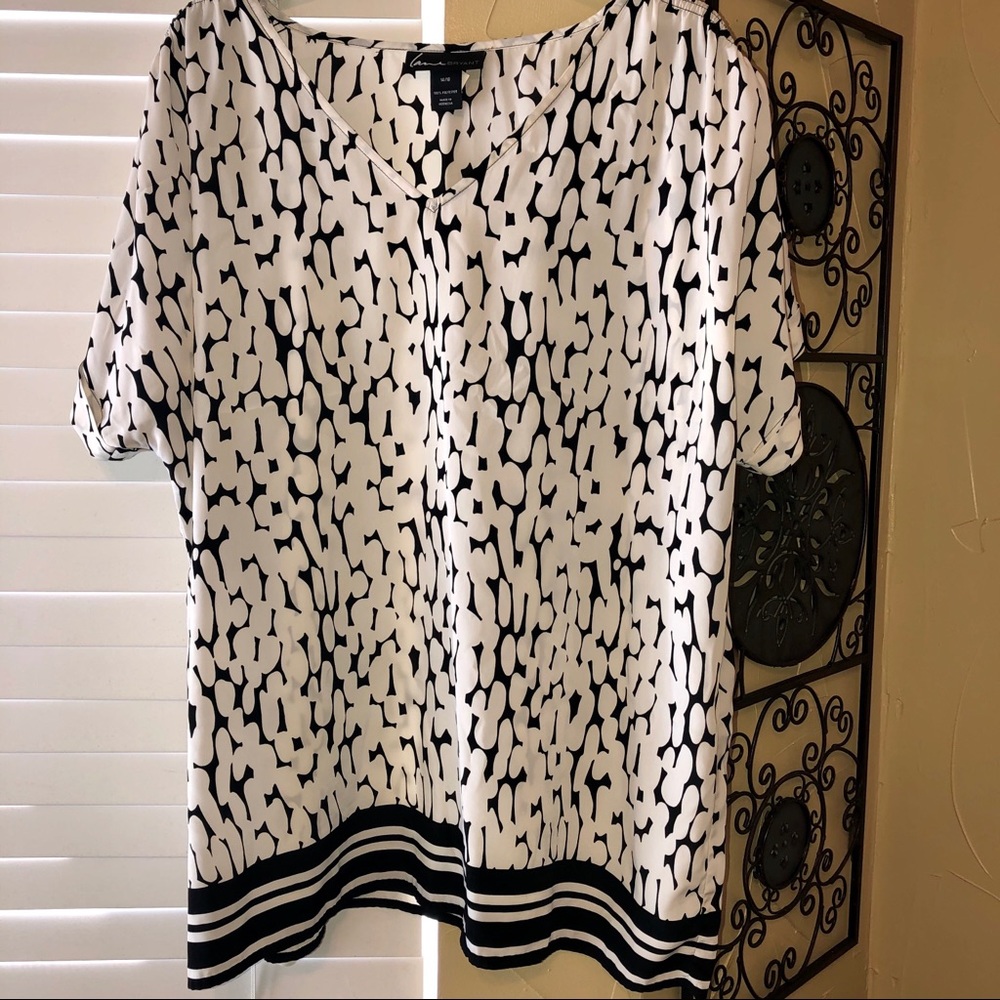 Lane Bryant | Black and white mixed print blouse